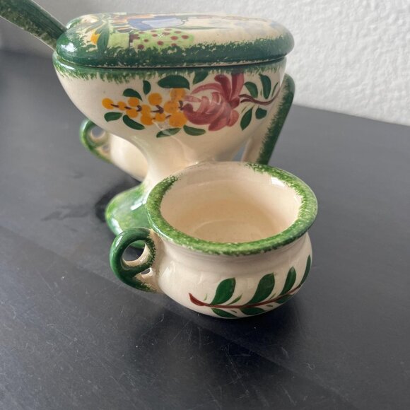 Gabriel Fourmaintraux Faience Condiment Dish // GF Desvres France Three Sections - Picture 3 of 7